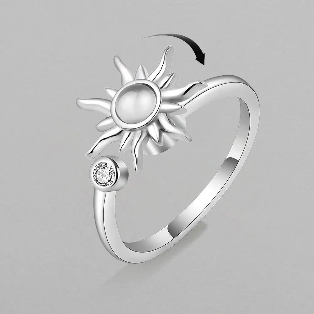 Soleil Sérénité  ☀️🌙  Sun Pearl Spinner Ring | Silver