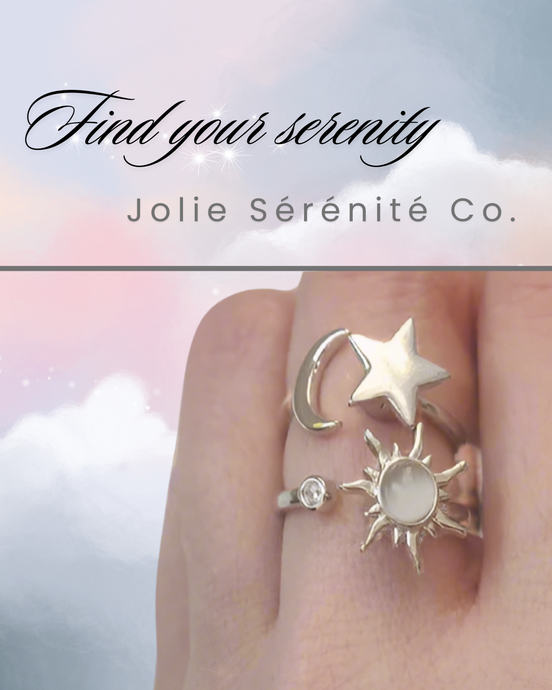 Soleil Sérénité  ☀️🌙  Sun Pearl Spinner Ring | Silver